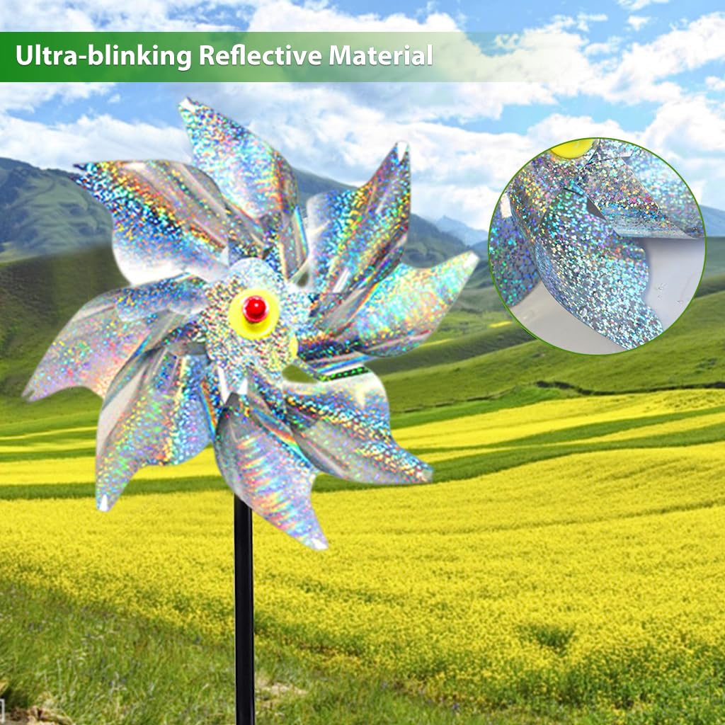 Optifit 5Pcs Bird Repellent for Balcony, Silver Reflective Pinwheels Pigeon Scarer, Ornamental 8-Blade Windmill Anti Bird Device for Roof Edge, Fence, Garden Yard Lawn Optifit 5Pcs Bird Repellent for Balcony, Silver Reflective Pinwheels Pigeon Scarer, Ornamental 8-Blade Windmill Anti Bird Device for Roof Edge, Fence, Garden Yard Lawn